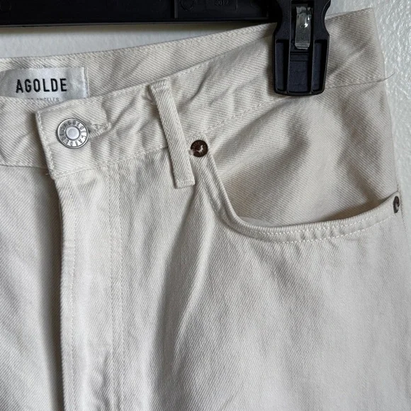 NWT Agolde 90’s Pinch Waist High Rise Straight Jeans in Color Drum Cream White - Picture 6 of 9